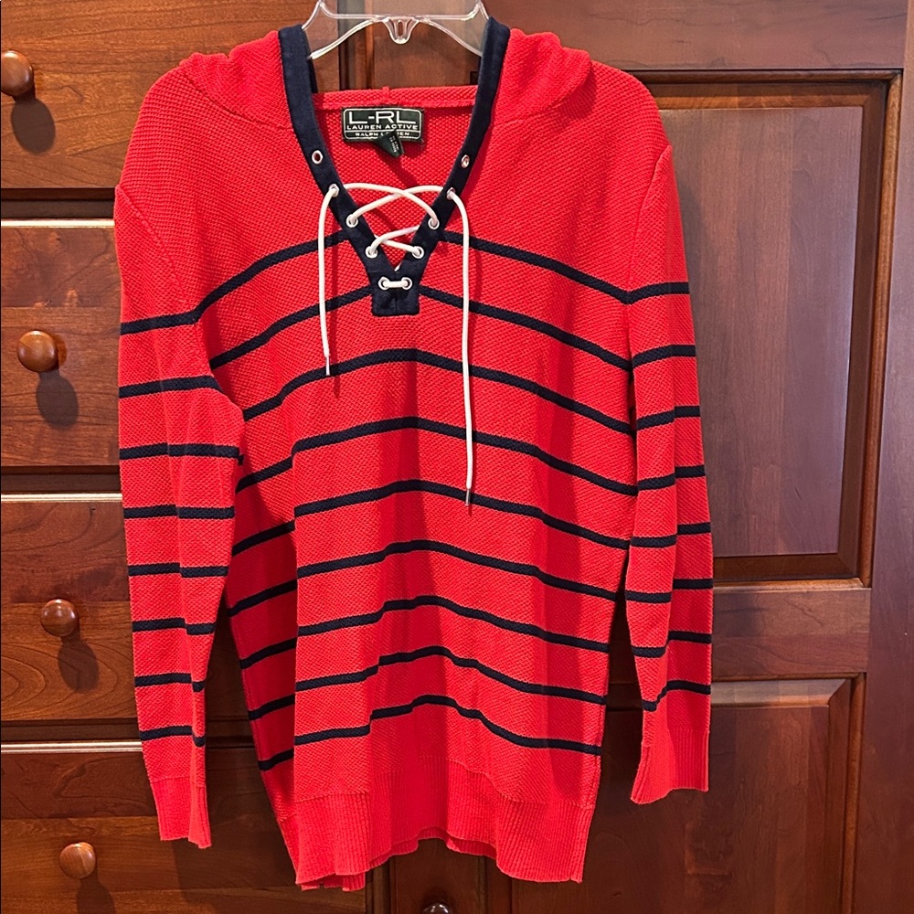 Red and Navy Striped Women’s Sweater
